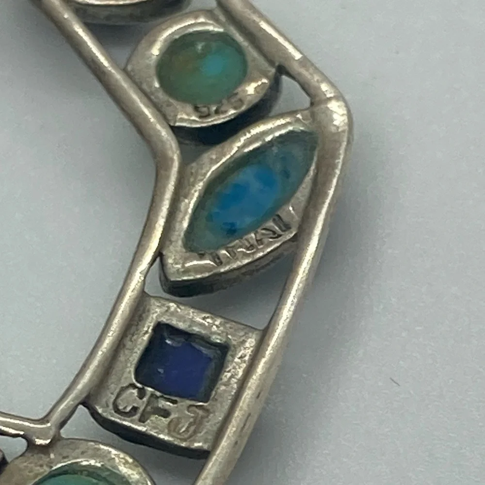 Vtg 925 Sterling Silver & Multi Colour Blue Turqouise Dangle Earrings | 2.2” - Picture 9 of 13
